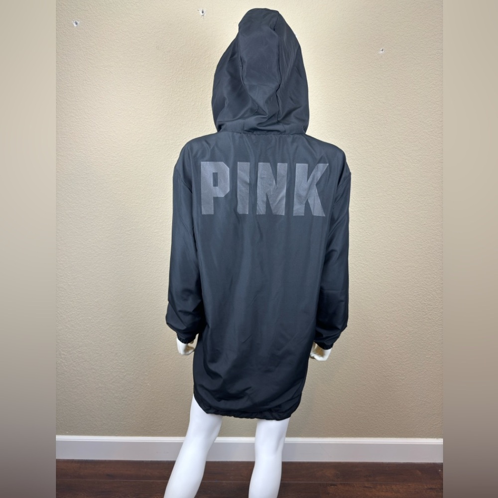 NWOT $78 VS PINK Logo Half Zip Black Anorak Jacket